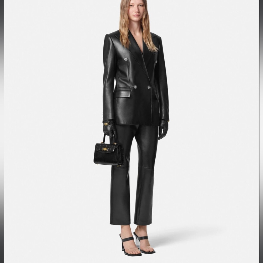 Nwt VERSACE Plongé Leather Crop Straight-Fit Pants sz 44(us 8)